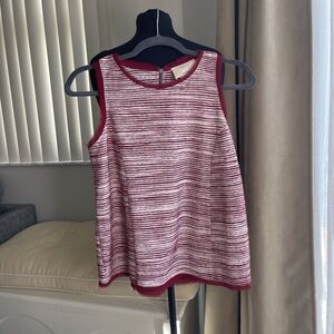 Anthropologie Vanessa Virginia Burgundy Stripes Frayed Hem Top S